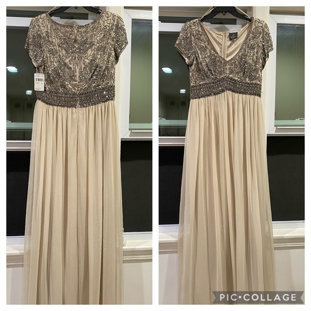 Adrianna Papell beaded top short sleeves V-neck long gown - Picture 5 of 10